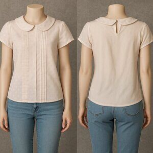 Elle Light Pink Polka Dot Blouse XS – Peter Pan Collar & Pleated Front